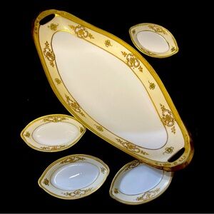 Antique Hand Painted Nippon Celery Dish & 4 Salt Plates - Pre 1920 AKA Noritake